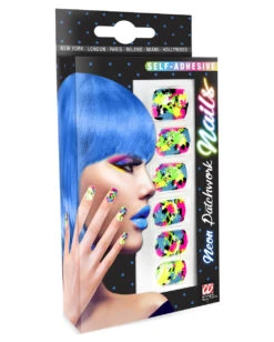 Bunte Neon 80er Jahre Fingernägel 12 St. -Halloween Kostüm Geschäft bunte neon fingernaegel 80er jahre fingernaegel techno fingernaegel neoan patchwork fingernails 36711 03