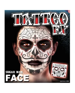 Face Tattoo Sugar Skull Männlich -Halloween Kostüm Geschäft face tattoo sugar skull maennlich gesichtstattoo zum aufkleben day of the dead make up 37666 2