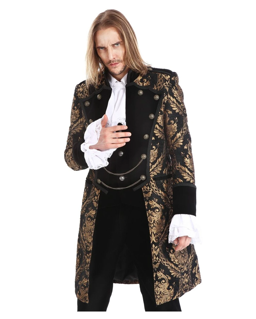 Gothic Aristokrat Herren Mantel Gold Schwarz 4 Gothic Aristokrat Herren Mantel Gold Schwarz – Bild 2