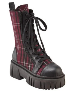 KILLSTAR Kill The Bucket Stiefel Blood Tartan -Halloween Kostüm Geschäft killstar kill the bucket stiefel tartan killstar kill the bucket boots tartan gothic schuhe gothic stiefel 51702 03