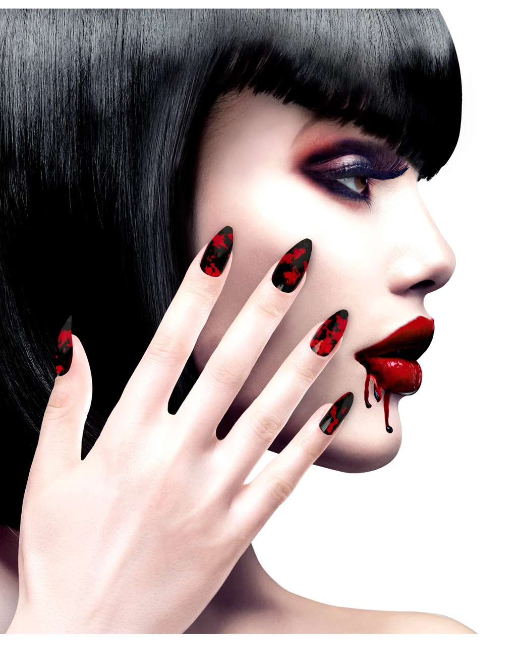 Schwarze Fingernägel Mit Blood Splatter 12 St. 3 Schwarze Fingernägel Mit Blood Splatter 12 St.
