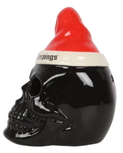 Schwarzer Totenkopf Mit Nikolausmütze Teelichthalter -Halloween Kostüm Geschäft schwarzer totenkopf mit nikolausmuetze black skull with santa hat gothic deko weihnachtsdeko 54280 02