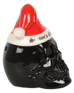 Schwarzer Totenkopf Mit Nikolausmütze Teelichthalter -Halloween Kostüm Geschäft schwarzer totenkopf mit nikolausmuetze black skull with santa hat gothic deko weihnachtsdeko 54280 04