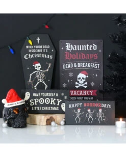Schwarzer Totenkopf Mit Nikolausmütze Teelichthalter -Halloween Kostüm Geschäft schwarzer totenkopf mit nikolausmuetze black skull with santa hat gothic deko weihnachtsdeko 54280 06