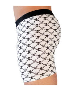 Herren Pants Mit Totenköpfen 5 Herren Pants Mit Totenköpfen -Halloween Kostüm Geschäft short weiss mit schwarzen totenkoepfen totenkopf pants geschenkidee fuer totenschaedel fans 28193 2