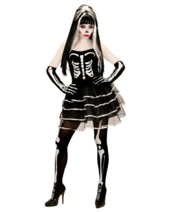 Skelett Minikleid Mit Handschuhen -Halloween Kostüm Geschäft skelett minikleid mit handschuhen skeleton mini dress with gloves skelett frauen kostuem 36605 03