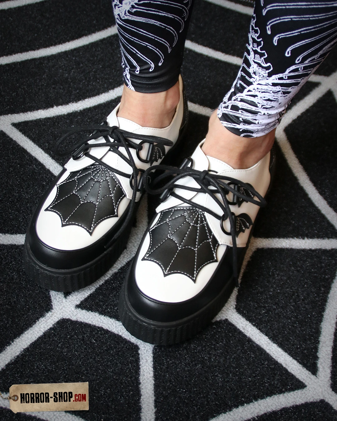 Spiderweb Black And White Creepers Schuhe 7 Spiderweb Black And White Creepers Schuhe – Bild 5