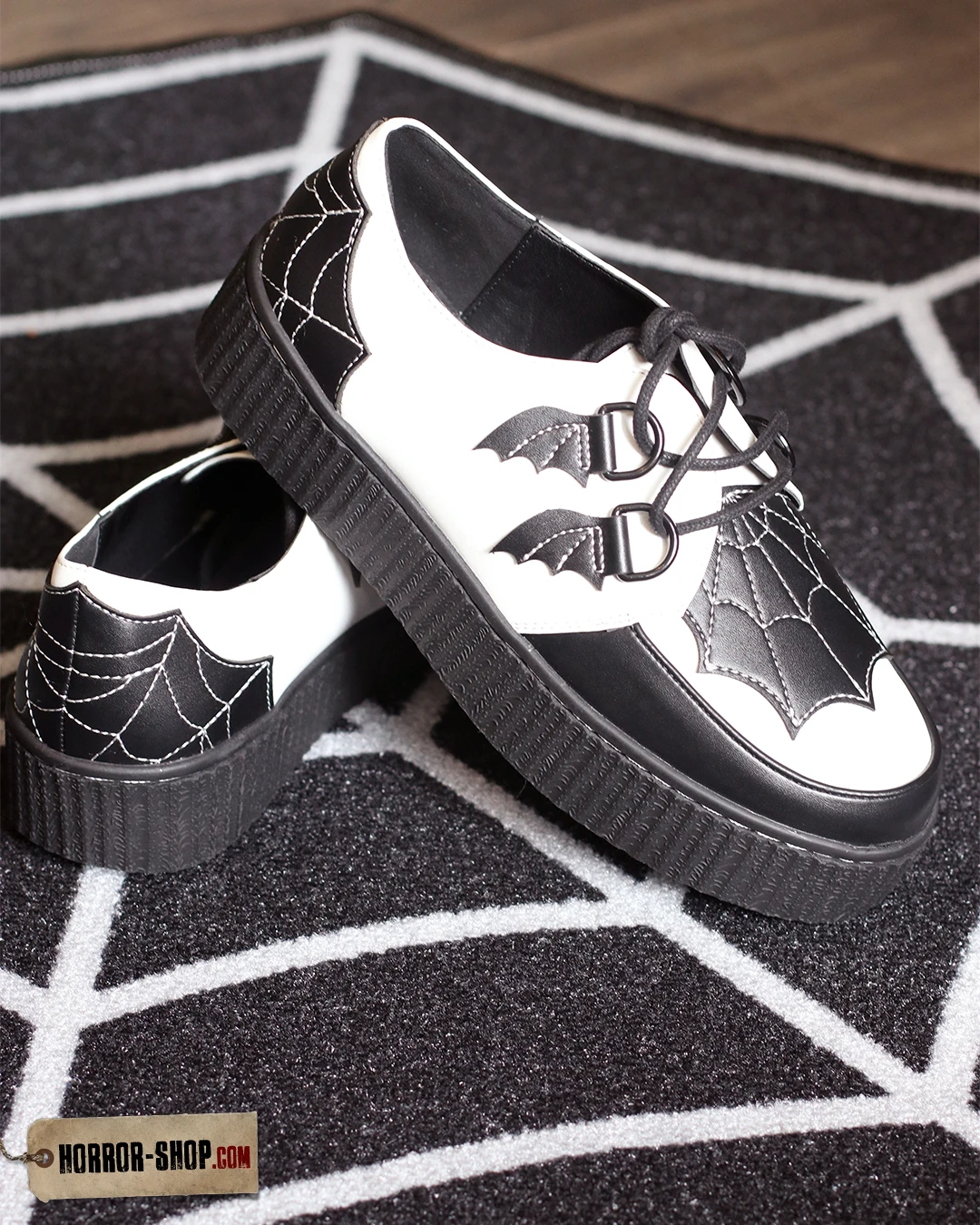 Spiderweb Black And White Creepers Schuhe 8 Spiderweb Black And White Creepers Schuhe – Bild 6