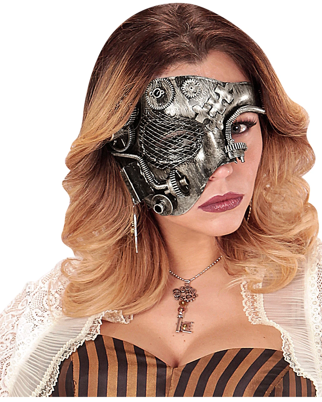 Steampunk Phantom Maske Silber 4 Steampunk Phantom Maske Silber – Bild 2
