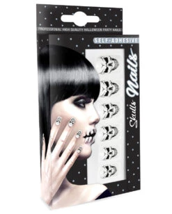 Totenkopf Fingernägel 12 St. -Halloween Kostüm Geschäft totenschaedel fingernaegel schwarz weisse totenkopf fingernaegel skull fingernails self adhesiv 36693 03 1