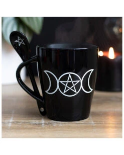 Triple Moon Tasse Mit Löffel -Halloween Kostüm Geschäft triple moon tasse mit loeffel triple moon cup with spoon gothic deko und geschirr 53269 4